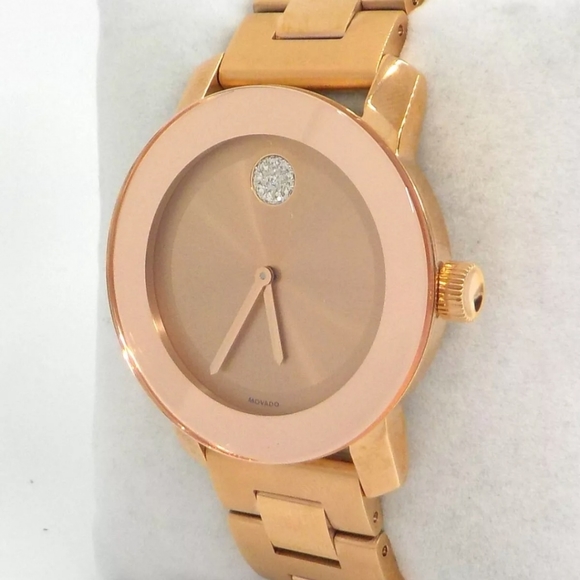 **SOLD** MOVADO BOLD 3600086 Rose Gold Stainless Steel Crystal Dot Ladies Watch - Picture 2 of 13